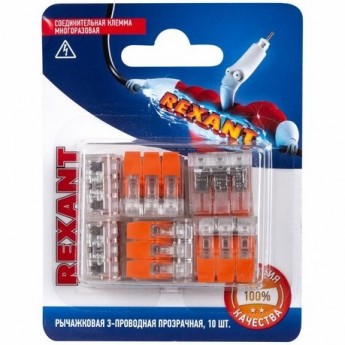 Клемма универсальная REXANT СМК 221-413, 3-проводная компактная, 10 шт. Клемма универсальная REXANT СМК 221-413, 3-проводная компактная, 10 шт.