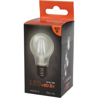 Лампа филаментная REXANT ГРУША A60 7,5Вт 750Лм 4000K E27 прозрачная колба Лампа филаментная REXANT ГРУША A60 7,5Вт 750Лм 4000K E27 прозрачная колба