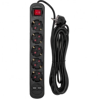 Удлинитель REXANT STANDARD 5 гнезд 5м 3х1,0мм² с выключателем 2 USB черный Удлинитель REXANT STANDARD 5 гнезд 5м 3х1,0мм² с выключателем 2 USB черный